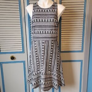 LOFT Black & White Textured A-Line Dress